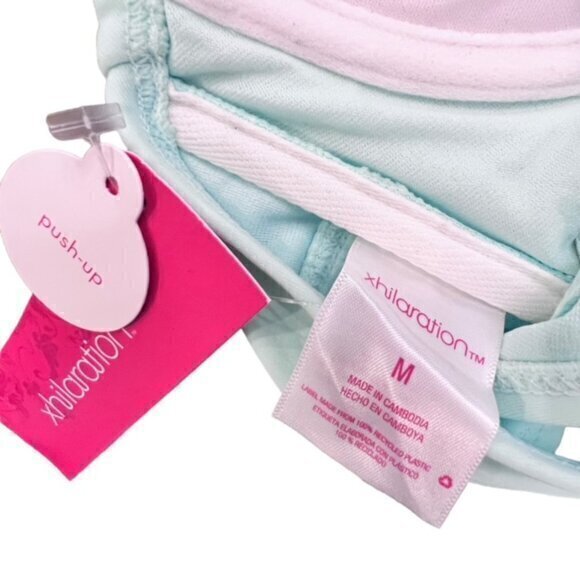 Xhilaration Bikini Top Underwire Molded Cups Push Up Mint Green Black Medium NWT - Picture 2 of 7